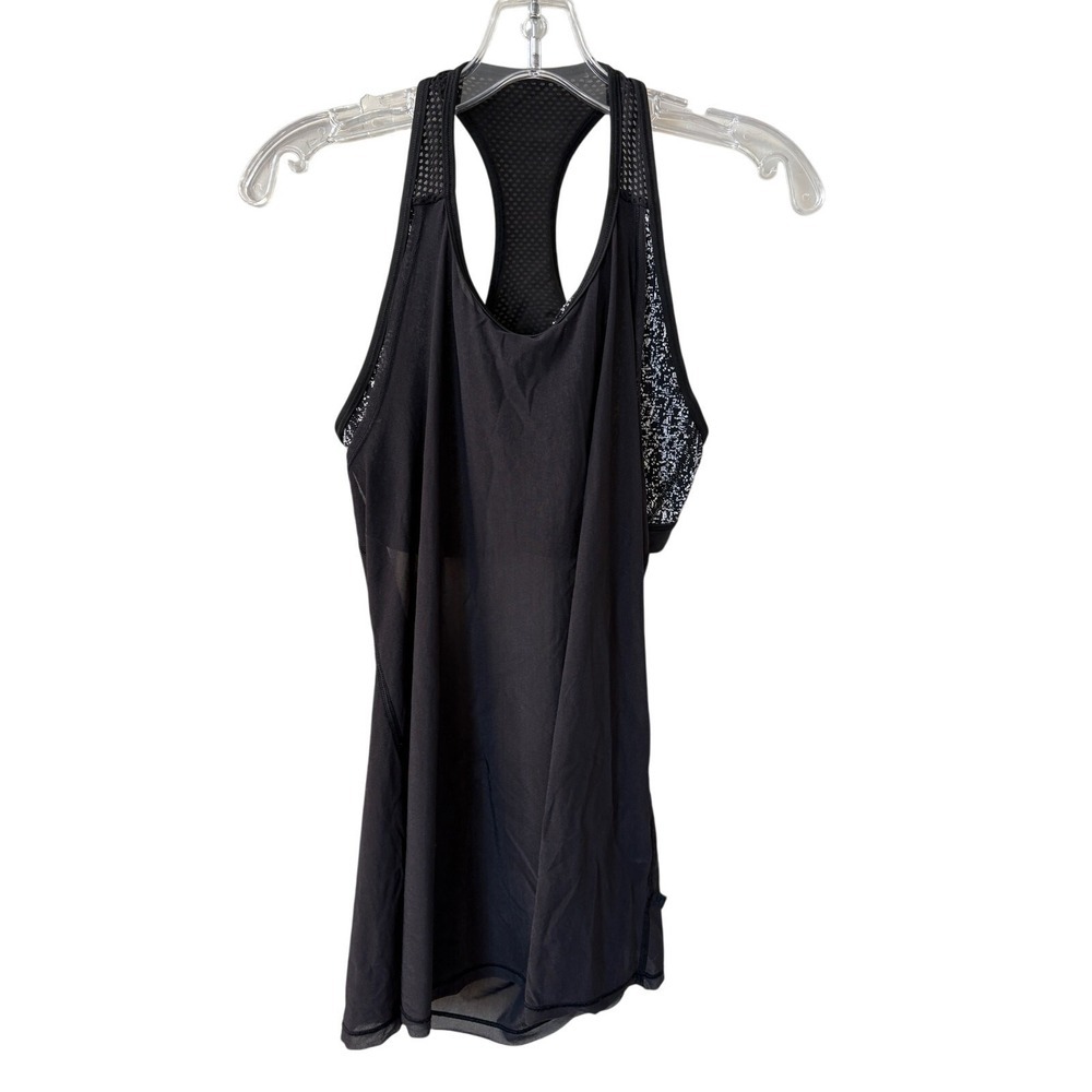 Lululemon Sz 8 Fit Physique Mesh Tank Built In Bra Top Black White Splatter